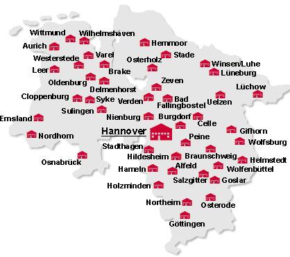 Übersicht der einzelnen Sozialberatungszentren auf einer Karte